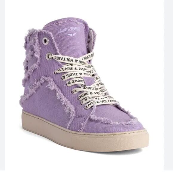 Zadig & Voltaire purple High Flash Distressed Canvas High Top Sneakers NEW 11 - Picture 1 of 14